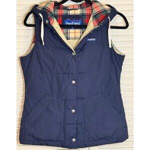 Penfield Women Navy Down Feather Lucedale Plaid Sz S Quilted Puffer Vest Camping